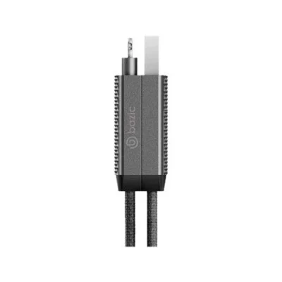 BAZIC GOCHARGE ALUCABLE, 4 IN 1 ALUMINIUM CHARGING CABLE WITH USB A/C INPUT AND USB C/LIGHTNING OUTPUT. PD FAST CHARGE 15CM - BLACK